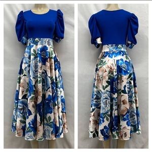 Elegant Blue Floral Women's Dress